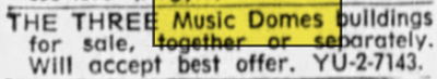 The Dome (The Music Dome) - Jan 3 1971 Buildings For Sale